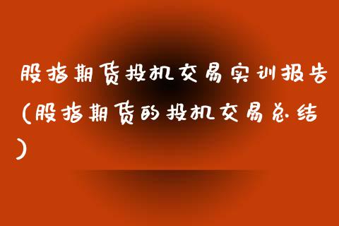 股指期货投机交易实训报告(股指期货的投机交易总结)_https://www.gzshoujun.com_期货直播_第1张