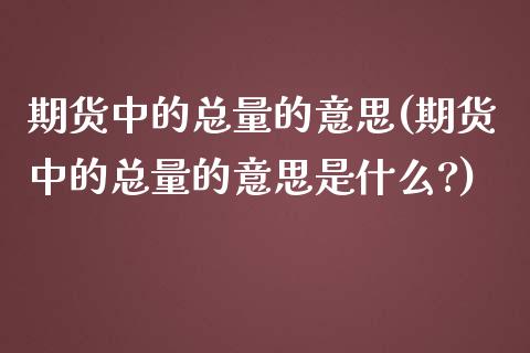 期货中的总量的意思(期货中的总量的意思是什么?)_农产品期货_第1张_首骏网 期货中的总量的意思(期货中的总量的意思是什么?)_https://www.gzshoujun.com_农产品期货_第1张