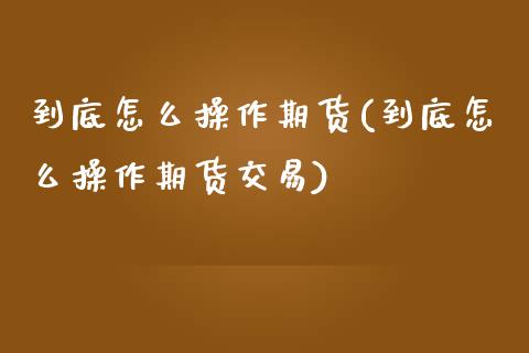 到底怎么操作期货(到底怎么操作期货交易)_https://www.gzshoujun.com_农产品期货_第1张