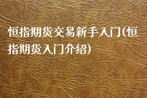 恒指期货交易新手入门(恒指期货入门介绍)_https://www.gzshoujun.com_期货行情_第1张