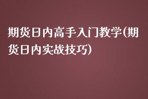 期货日内高手入门教学(期货日内实战技巧)_https://www.gzshoujun.com_农产品期货_第1张