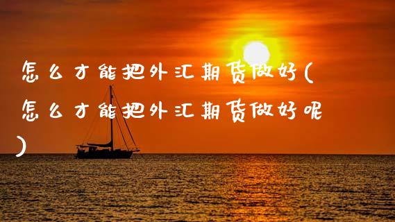 怎么才能把外汇期货做好(怎么才能把外汇期货做好呢)_https://www.gzshoujun.com_期货直播_第1张