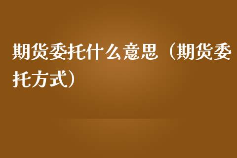 期货委托什么意思（期货委托方式）_https://www.gzshoujun.com_期货行情_第1张