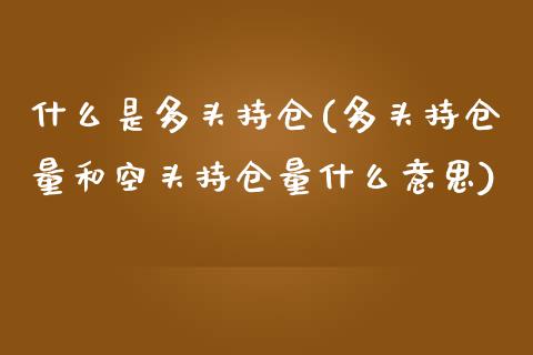 什么是多头持仓(多头持仓量和空头持仓量什么意思)_https://www.gzshoujun.com_期货入门_第1张