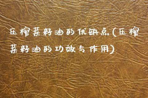 压榨菜籽油的优缺点(压榨菜籽油的功效与作用)_https://www.gzshoujun.com_期货入门_第1张