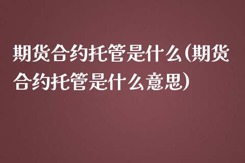 期货合约托管是什么(期货合约托管是什么意思)_https://www.gzshoujun.com_期货交易所_第1张